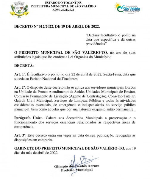 Prefeitura Publica Decreto Nº 012/2022!